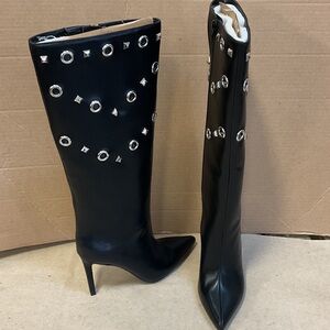INC International Concepts Saiqap  Black Studded Heeled Boots